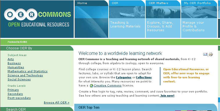 home page del sito OER