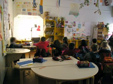 aula con tavoli di forma diversa